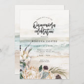 ビーチ花模様キンセアニェラ15th誕生日招待状 招待状 (正面/裏面)