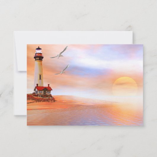 ビーチ芸術的ライトハウスウェディングRSVPカード 出欠カード (裏面)