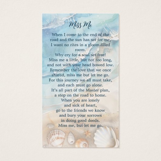 ビーチ葬儀オーバルフォトメモリアル祈りの言葉カード (裏面)