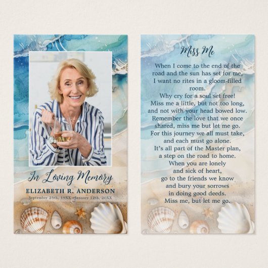 ビーチ葬儀悔やみや弔慰写真記念祈りの言葉カード (正面&裏面)