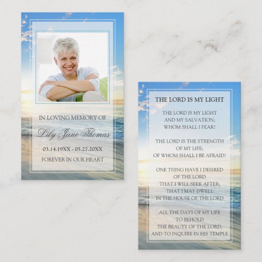 ビーチ葬儀祈りの言葉カード |愛するメモリ内 名刺 (正面/裏面)