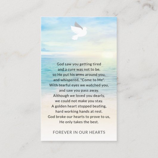 ビーチ葬儀記念祈りの言葉フォトカード 名刺 (裏面)