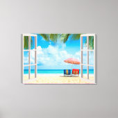 ビーチ表示フェイクウィンドウホームオフィス キャンバスプリント (正面)