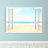 ビーチ表示フェイクウィンドウホームオフィス キャンバスプリント (インサイチュ (ウッドフロア))
