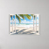 ビーチ表示フェイクウィンドウホームオフィス キャンバスプリント (正面)