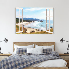 ビーチ表示フェイクウィンドウホームオフィス キャンバスプリント