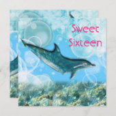 ビーチ誕生パーティーの熱帯イルカ 招待状 (正面/裏面)