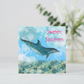 ビーチ誕生パーティーの熱帯イルカ 招待状 (スタンド正面)