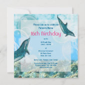 ビーチ誕生パーティーの熱帯イルカ 招待状 (裏面)