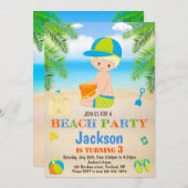 ビーチ誕生日のビーチ招待ボーイ 招待状 (正面/裏面)