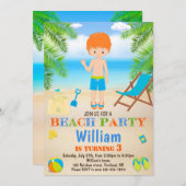 ビーチ誕生日のビーチ招待ボーイ 招待状 (正面/裏面)