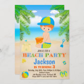 ビーチ誕生日のビーチ招待ボーイ 招待状 (正面/裏面)