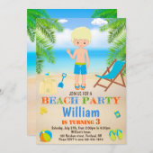 ビーチ誕生日のビーチ招待ボーイ 招待状 (正面/裏面)