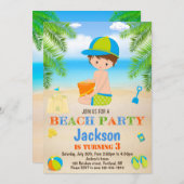 ビーチ誕生日のビーチ招待ボーイ 招待状 (正面/裏面)