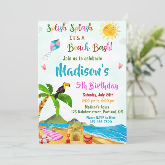 ビーチ誕生日の招待プールパーティの招待状 招待状 (スタンド正面)