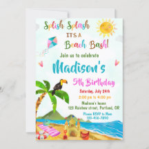 ビーチ誕生日の招待プールパーティの招待状