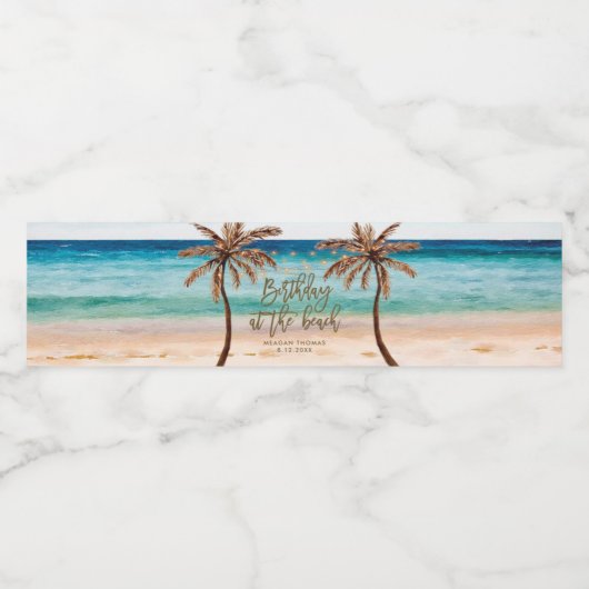 ビーチ誕生日の熱帯夏のヤシの木 ペットボトルラベル (シングルラベル)