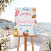 ビーチ誕生日の署名、プールパーティーのウェルカムサイン ポスター