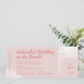 ビーチ誕生日トリップチケットボーディングパスピンク 招待状 (スタンド正面)