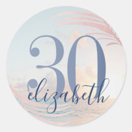 ビーチ誕生日パーティカスタムーの年齢の名前のお気に入り ラウンドシール