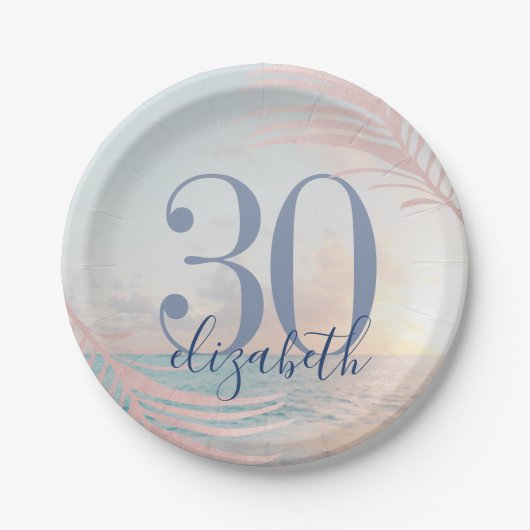 ビーチ誕生日パーティカスタムーの年齢 ペーパープレート (正面)