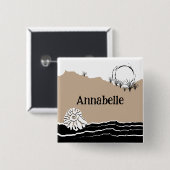 ビーチ誕生日パーティーの名前 缶バッジ (正面&裏面)