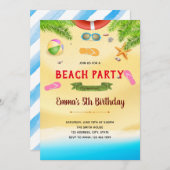 ビーチ誕生日パーティーの招待カード 招待状 (正面/裏面)