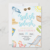 ビーチ誕生日パーティーの招待、水泳誕生日 招待状 (正面)