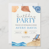 ビーチ誕生日パーティーへの招待 招待状 (正面)