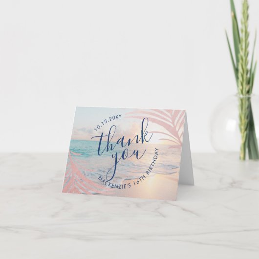 ビーチ誕生日パーティーサンキューカード サンキューカード (正面)