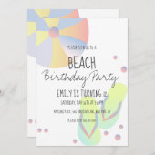 ビーチ誕生日パーティープールフリップフロップボール 招待状 (正面/裏面)