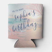 ビーチ誕生日パーティー好意ピンクパーソナライズされた 缶クーラー (正面)