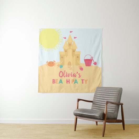 ビーチ誕生日パーティー砂の城 タペストリー (インサイチュ)