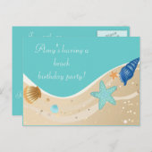 ビーチ誕生日パーティー インビテーションポストカード (正面/裏面)