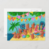 ビーチ誕生日パーティー インビテーションポストカード (正面/裏面)