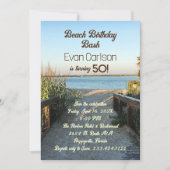 ビーチ誕生日ボードウォークサンドユニセックスパーティー 招待状 (正面)