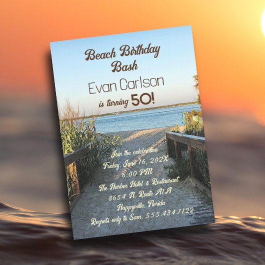 ビーチ誕生日ボードウォークサンドユニセックスパーティー 招待状