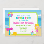 ビーチ誕生日招待状ビーチパーティーガール 招待状 (正面/裏面)