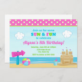 ビーチ誕生日招待状ビーチパーティーガール 招待状 (正面/裏面)