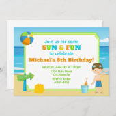 ビーチ誕生日招待状ビーチパーティーボーイ 招待状 (正面/裏面)