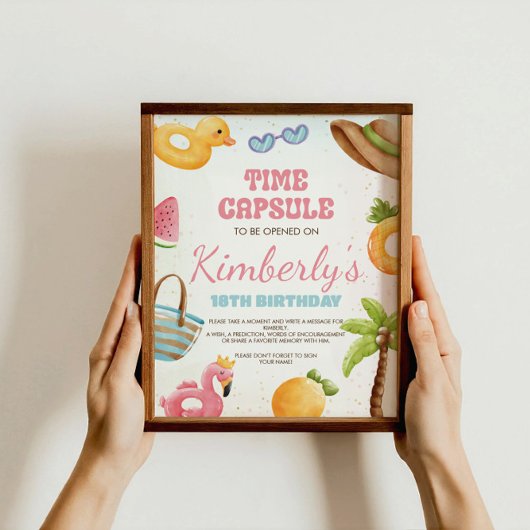 ビーチ誕生日標識、プールパーティー時間カプセル標識 ポスター