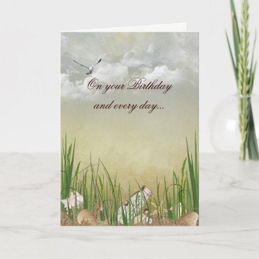 ビーチ誕生日（カモメ） カード (正面)