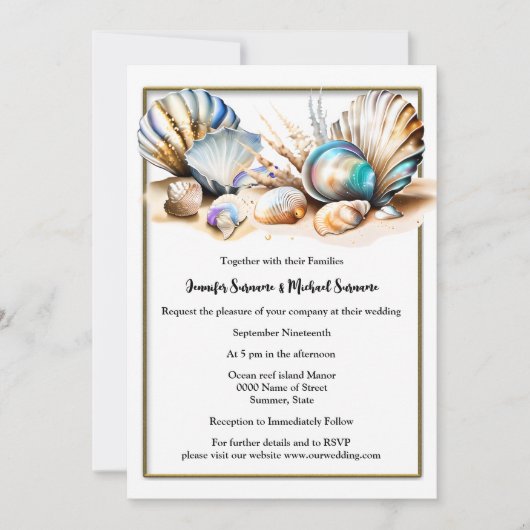 ビーチ貝虹色エレガント航海のテーマ 招待状 (正面)