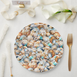 ビーチ貝虹色コラージュ航海のシック ペーパープレート