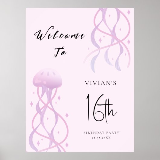 ビーチ赤面ピンクSweet sixteenパーティの招待状 ポスター (正面)