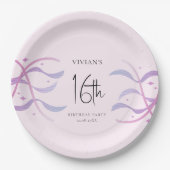 ビーチ赤面ピンクSweet sixteenパーティー ペーパープレート (正面)