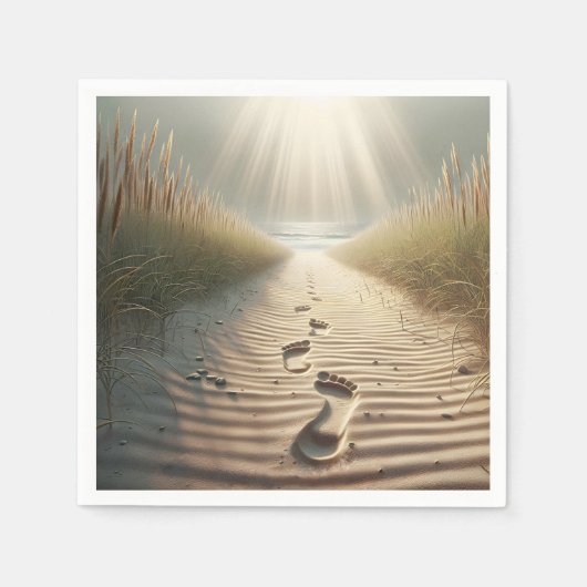 ビーチ足跡 スタンダードカクテルナプキン (正面)