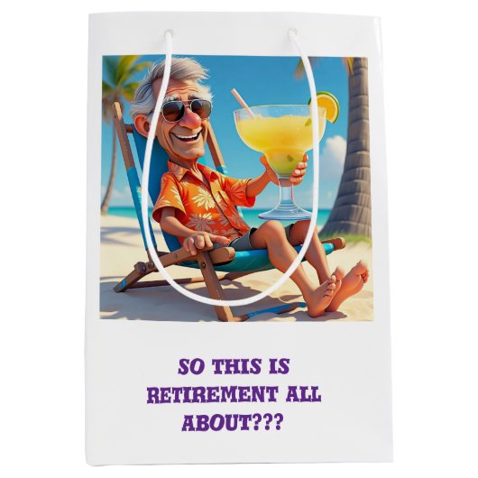 「ビーチ退職したの男」 ミディアムペーパーバッグ (正面)