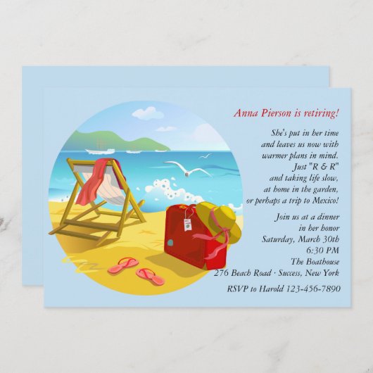 ビーチ退職パーティの招待状 招待状 (正面/裏面)
