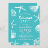 ビーチ退職パーティーエレガントターコイズシーシェル 招待状 (正面/裏面)